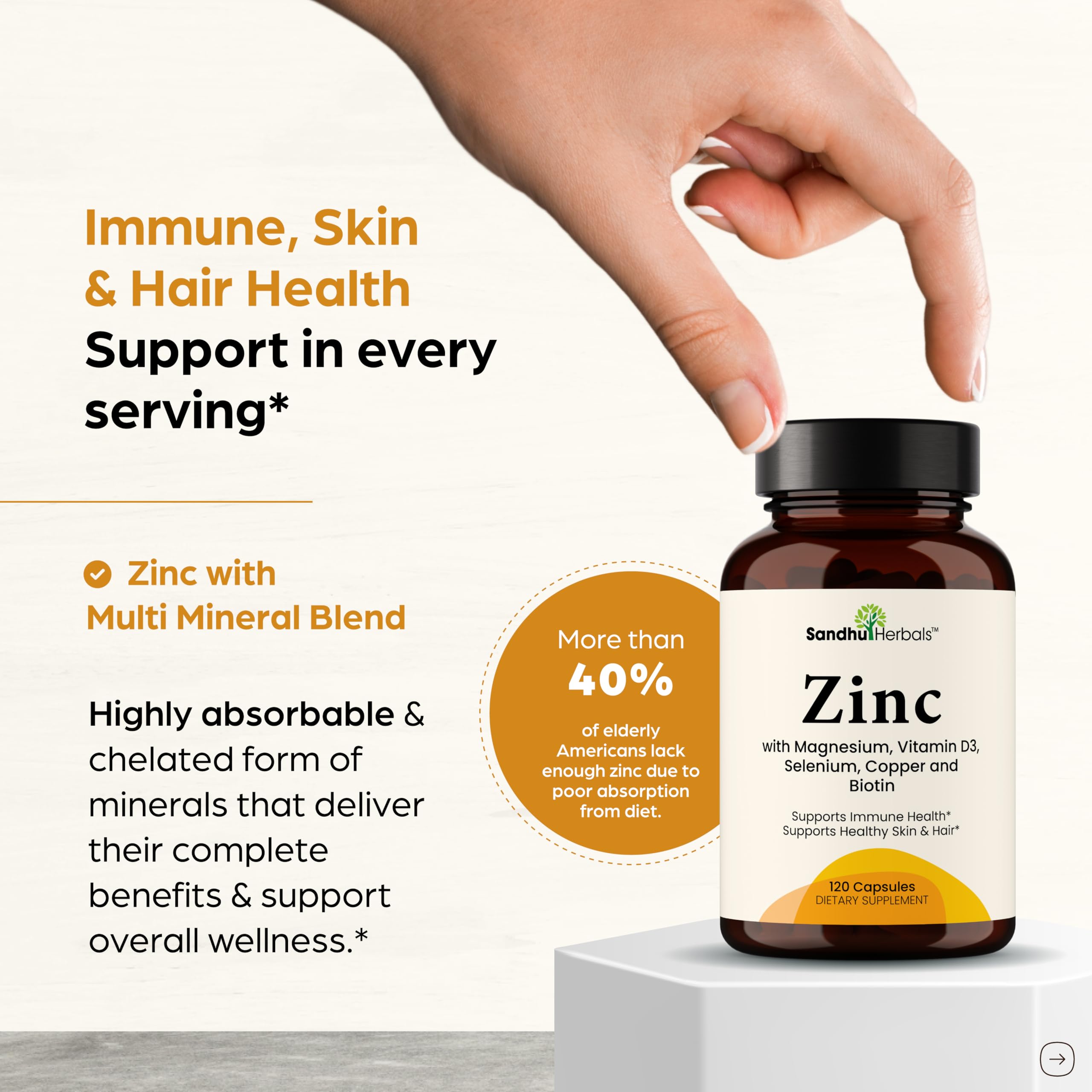 SandhuHerbals zinc 8-in-1 formula label highlights key nutrients