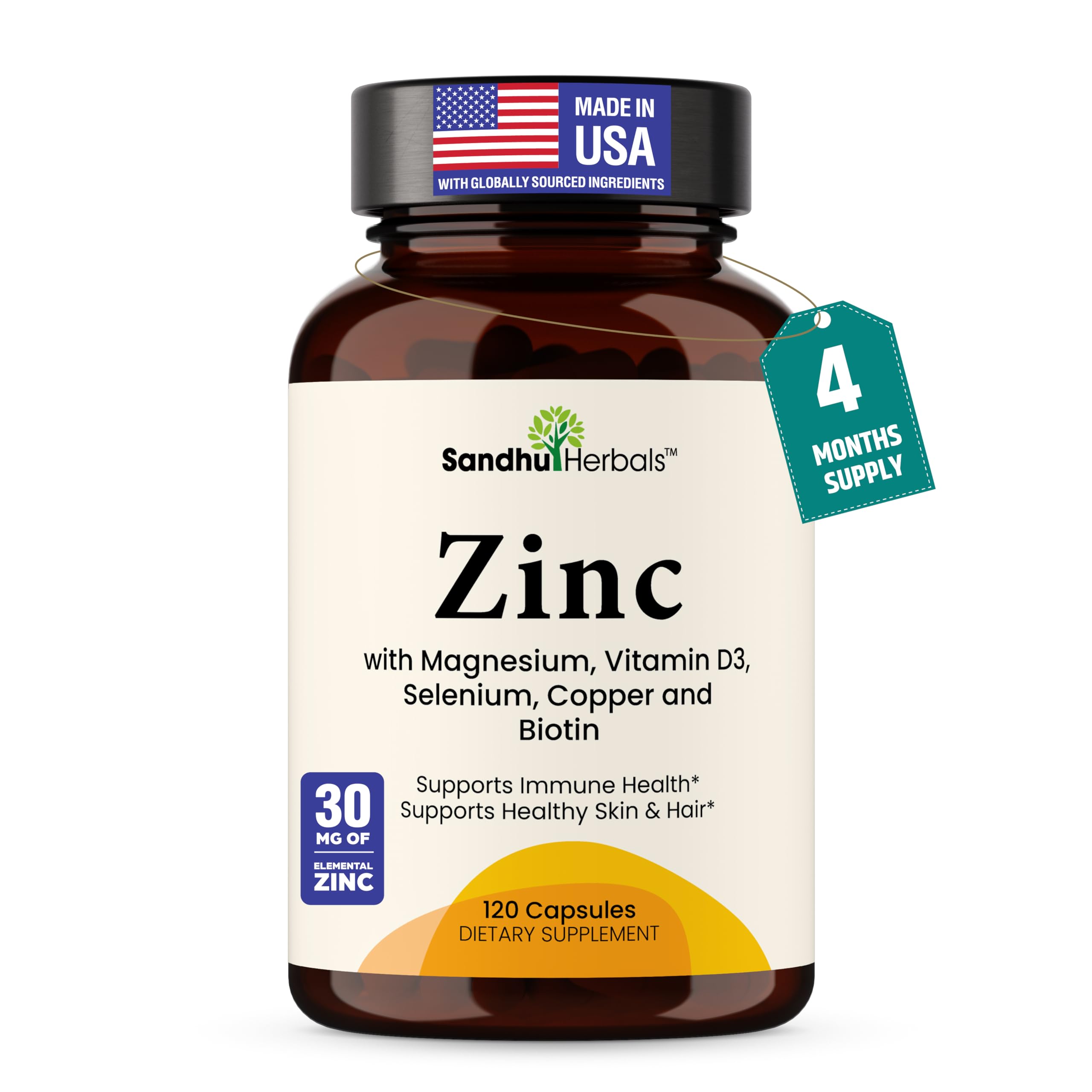 SandhuHerbals zinc 30mg with vitamin D3 capsule for daily immune support
