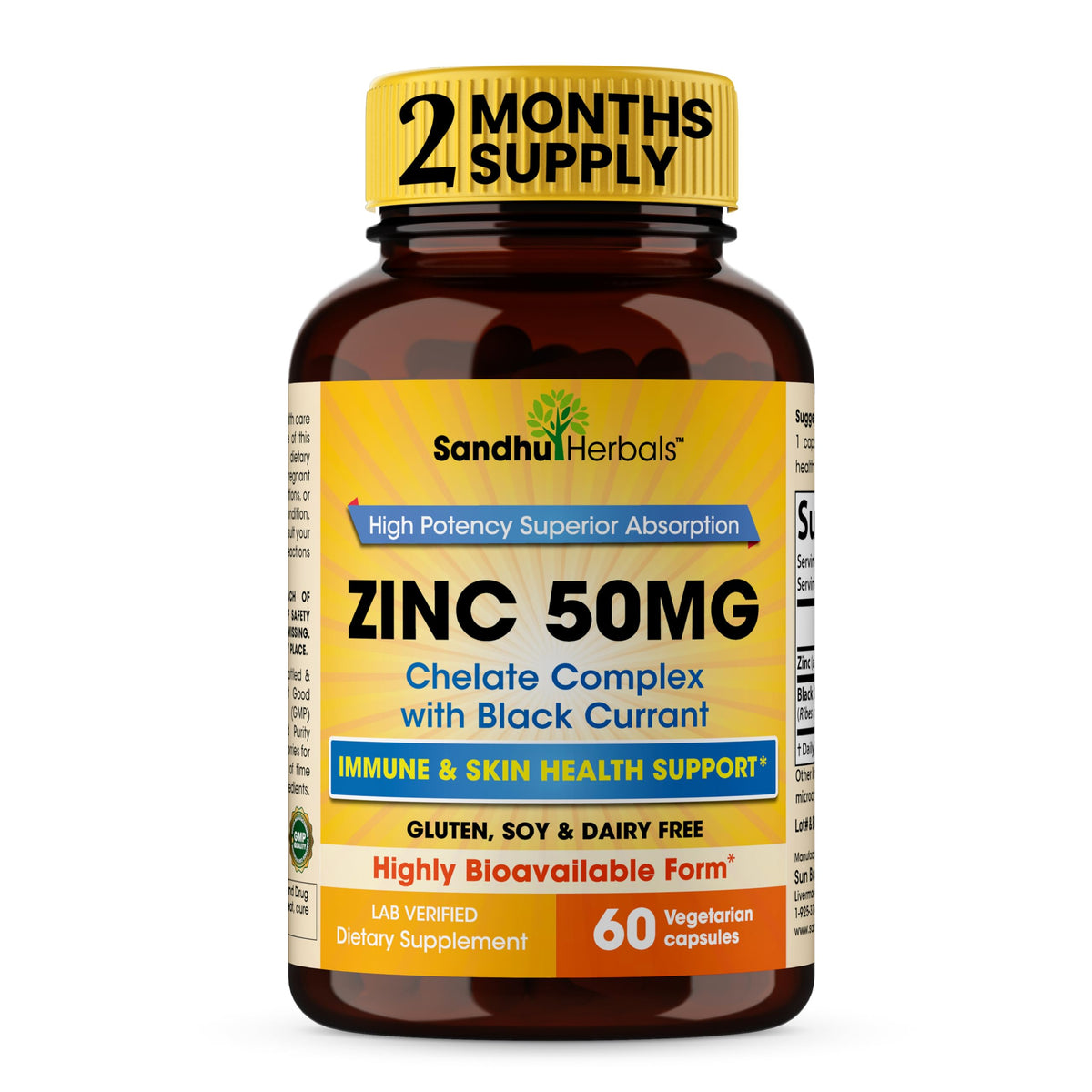 Sandhu Herbals Zinc 50mg bottle pour for daily immune support.