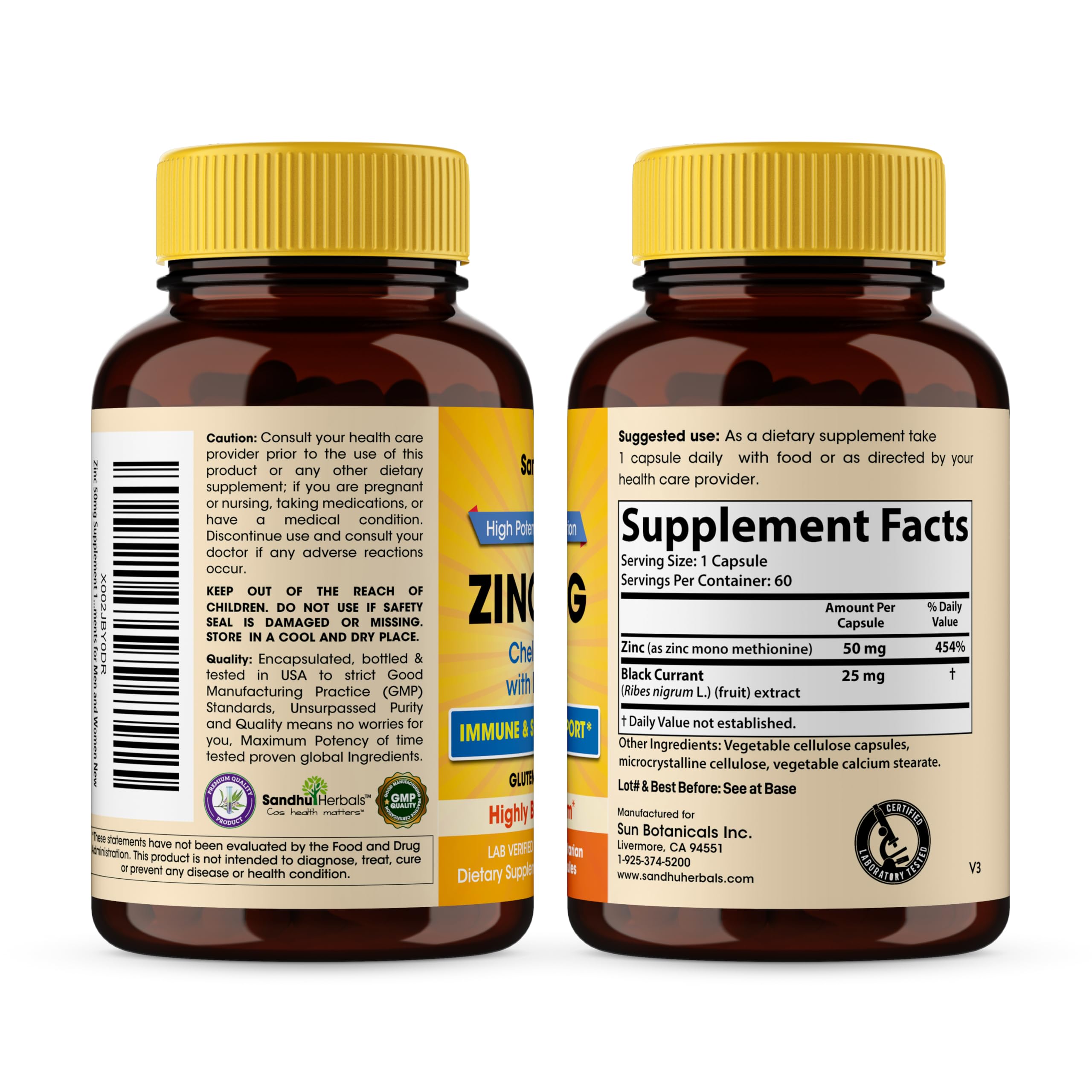 Box packaging of Sandhu Herbals Zinc 50mg, premium quality.