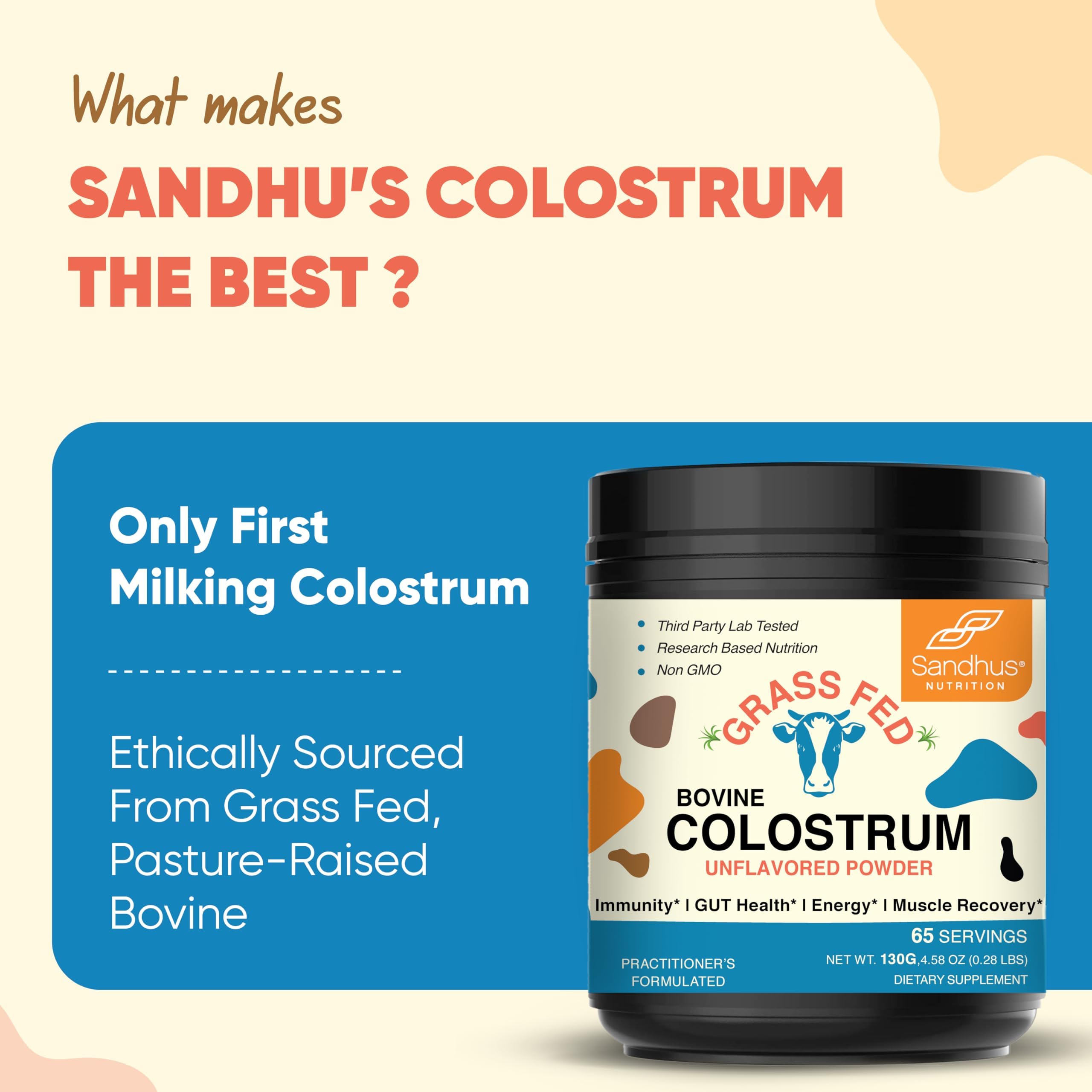 Sandhu's colostrum powder NSF-GMP facility logo implying trusted manufacturing