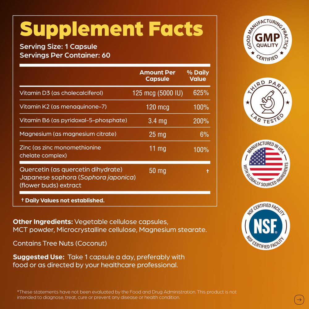 Sandhu's D3K2 third-party testing seal on packaging