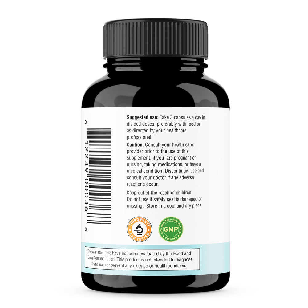 Pouring Sandhu's Magnesium Glycinate Lysinate capsules into a container; convenient daily dosage.