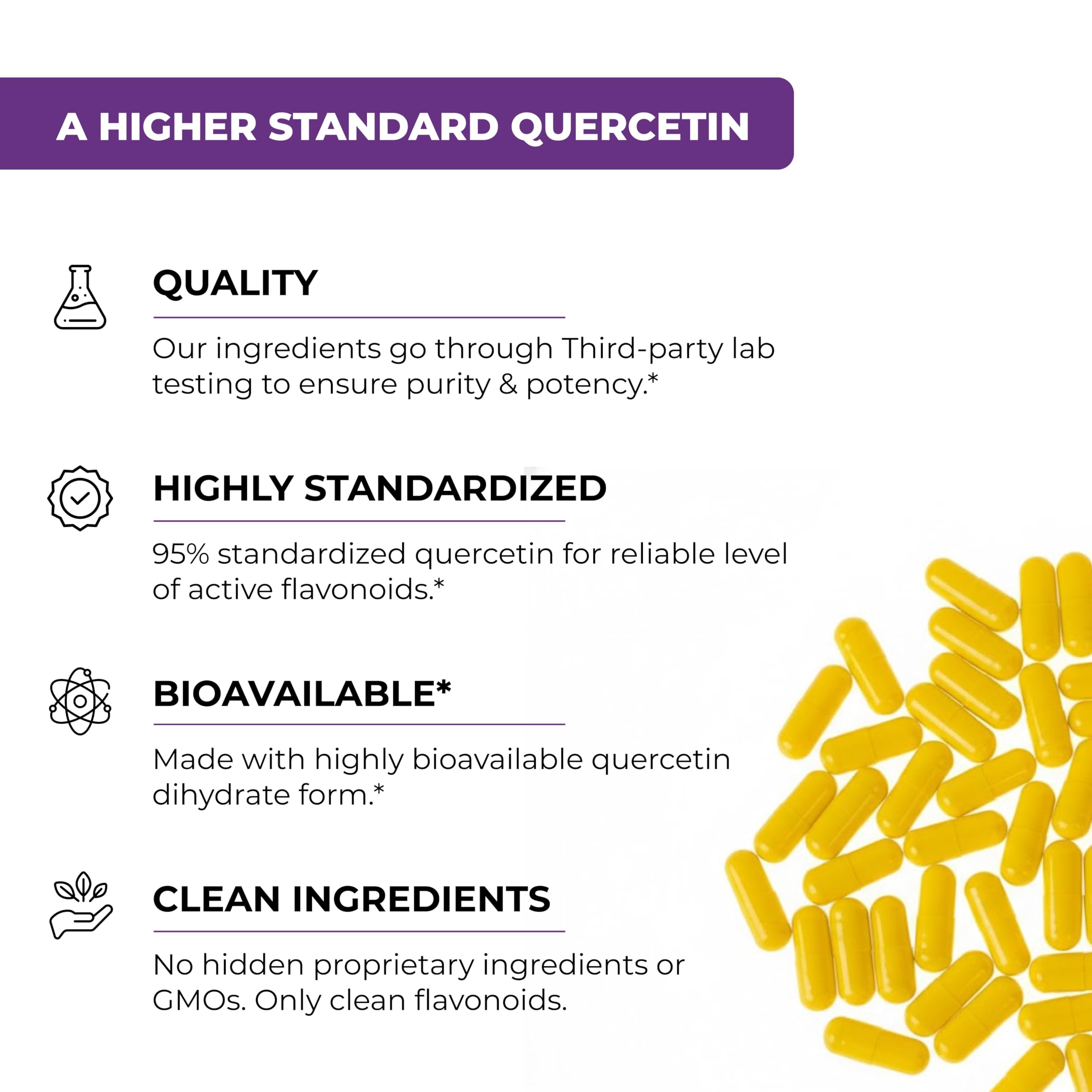 Close-up of Sandhu's Quercetin with Bromelain capsules highlighting antioxidant support.