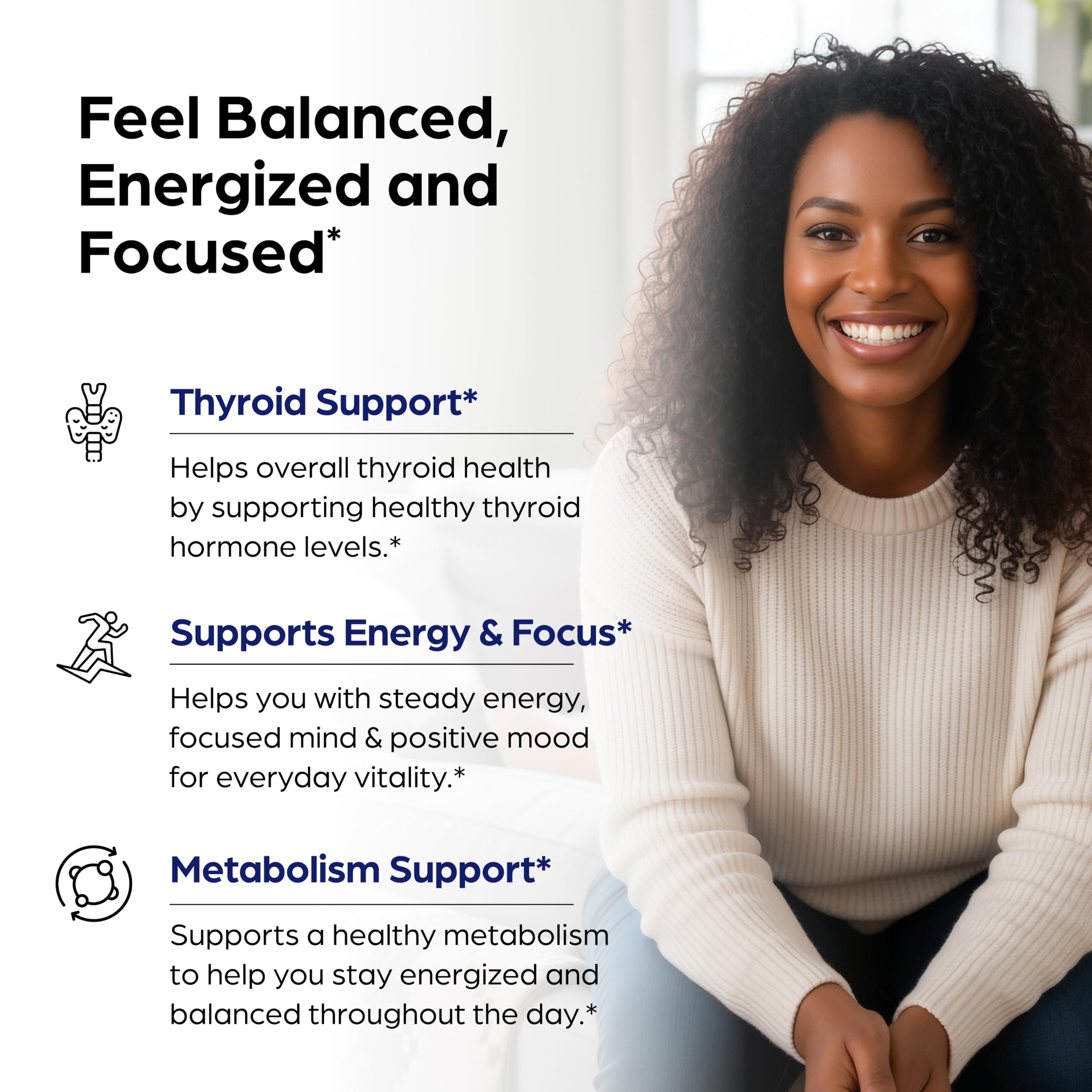 Sandhu's Thyroid Support bottle side panel showcasing ingredients and supplement facts.