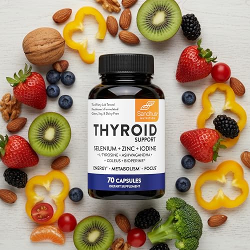Sandhu's Thyroid Support brand logo on bottle label.