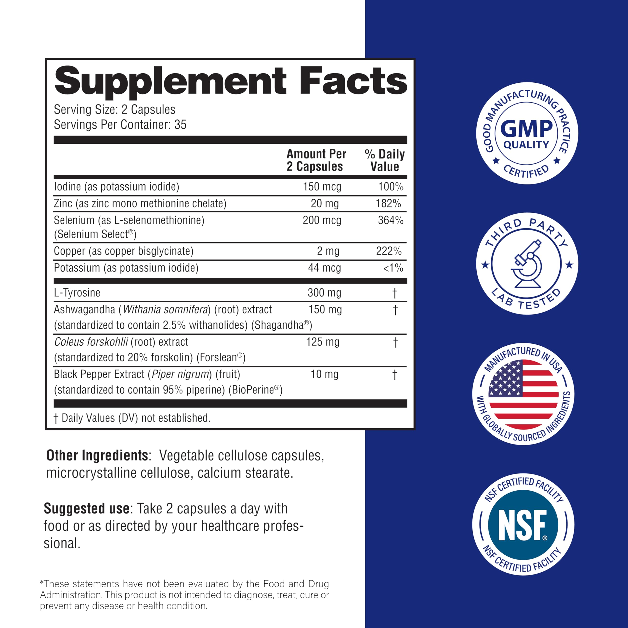Sandhu's Thyroid Support packaging box for premium USA-made supplement.