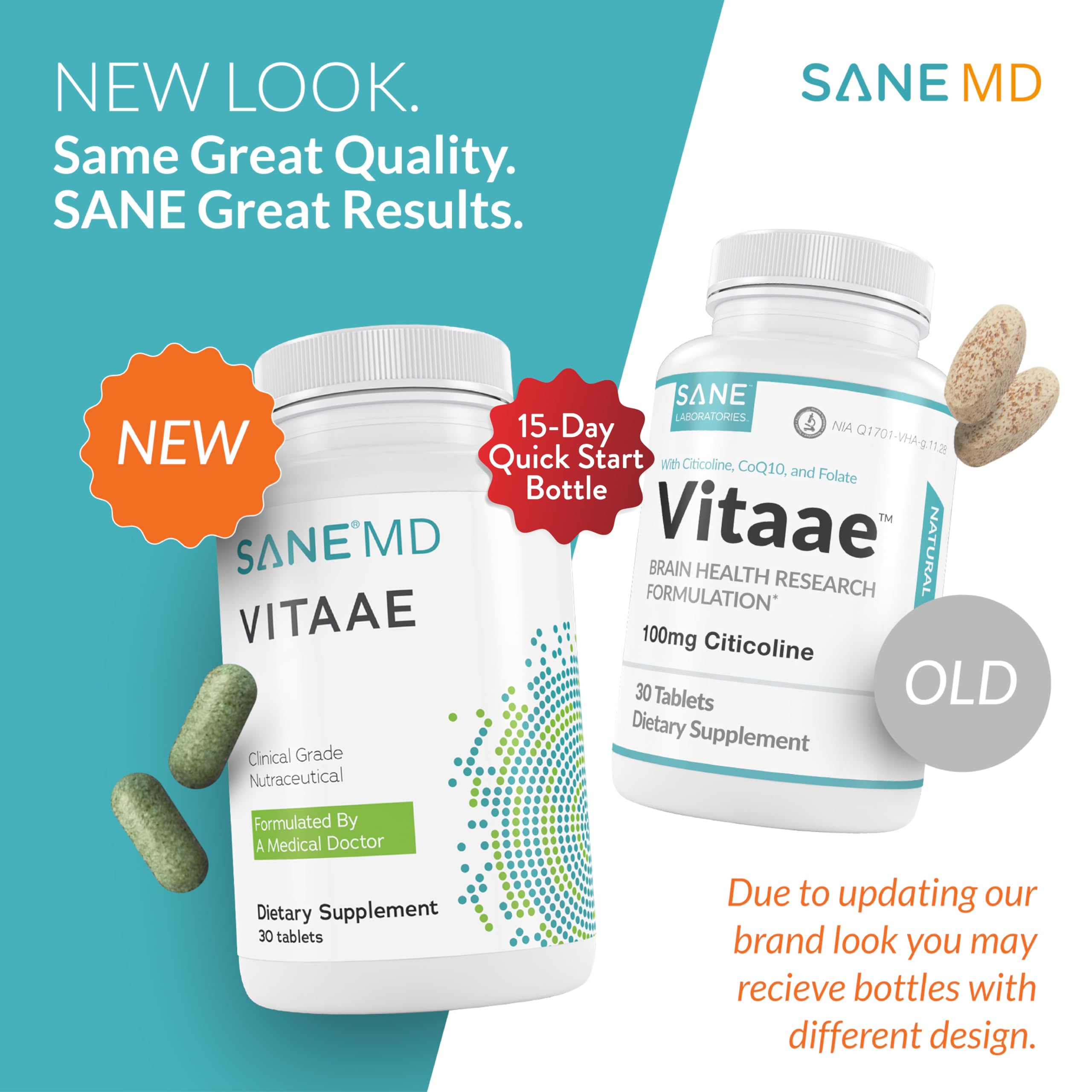 SANE Vitaae on desk with water promotes easy daily habit.