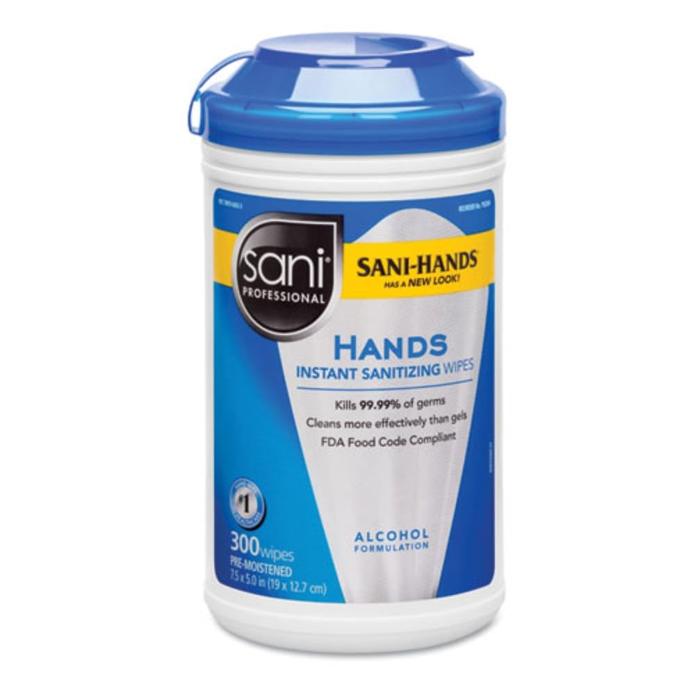 Sani-Hands Instant Hand Sanitizing Wipes canister for portable, on-the-go hand sanitizing before meals.