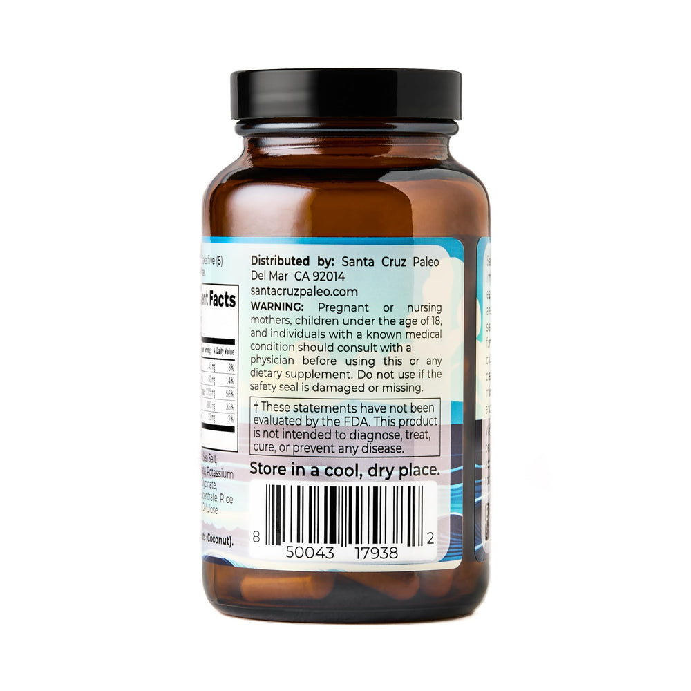 Santa Cruz Paleo electrolytes capsules packaging for travel—portable hydration on the go.