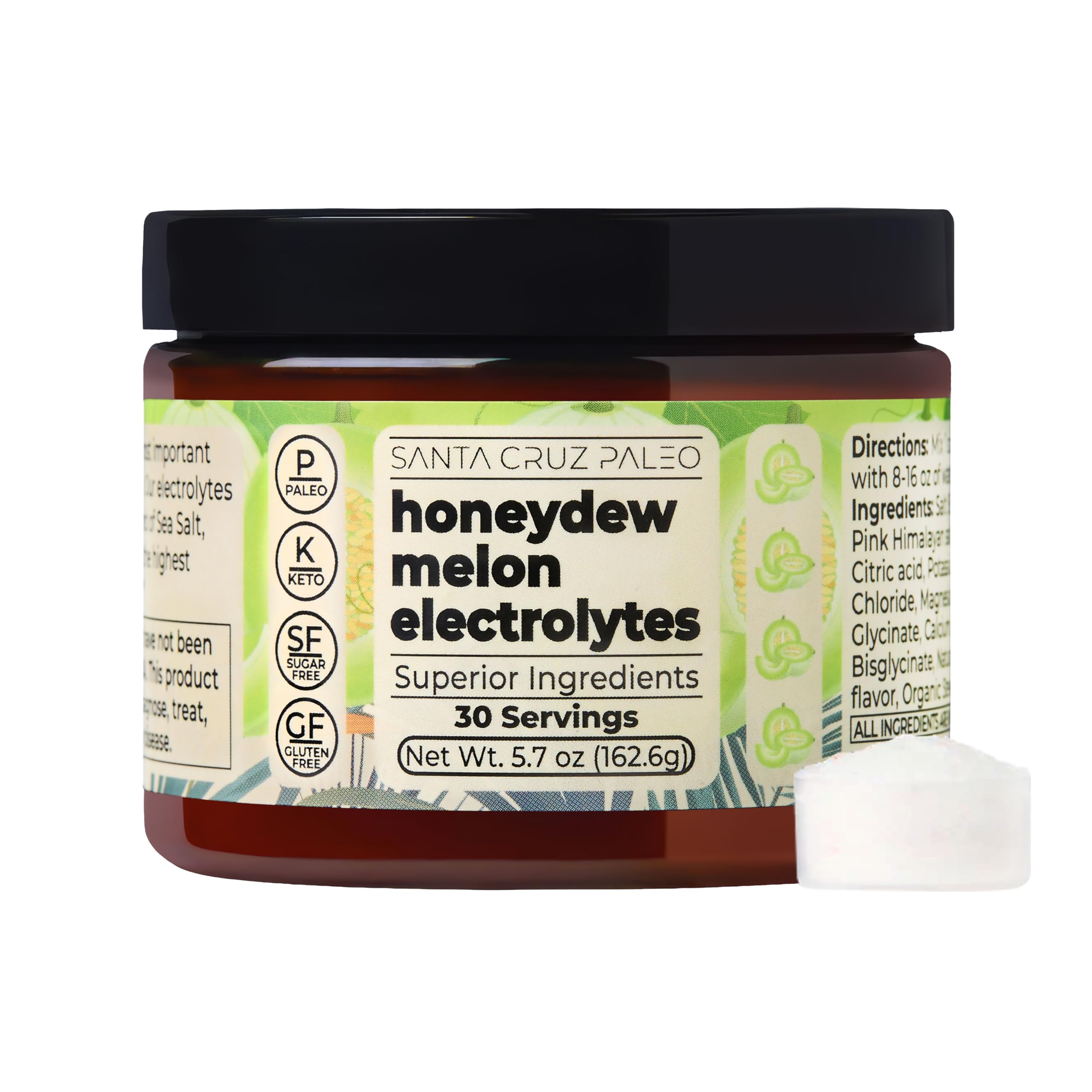 Santa Cruz Paleo Electrolyte Powder honeydew bottle for on-the-go hydration