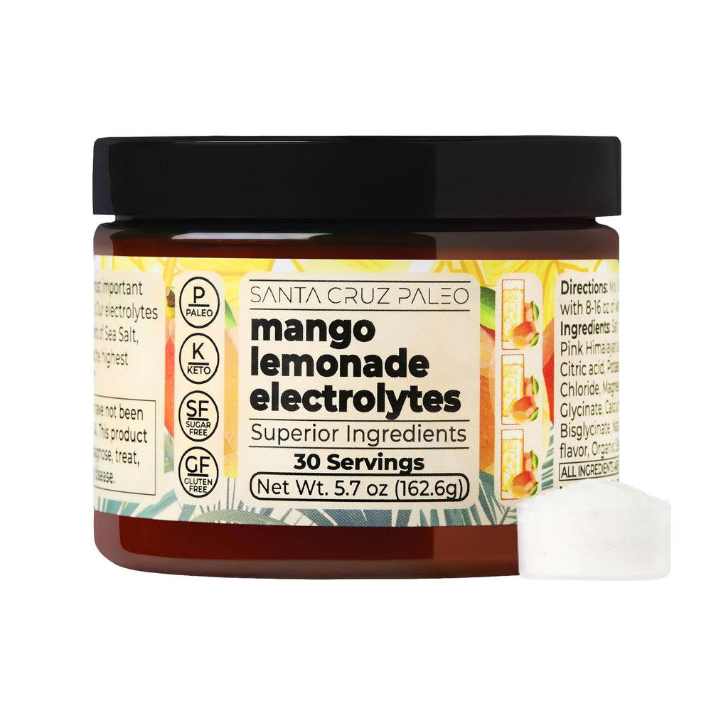 Santa Cruz Paleo Electrolyte Mango Lemonade bottle pour for refreshed hydration
