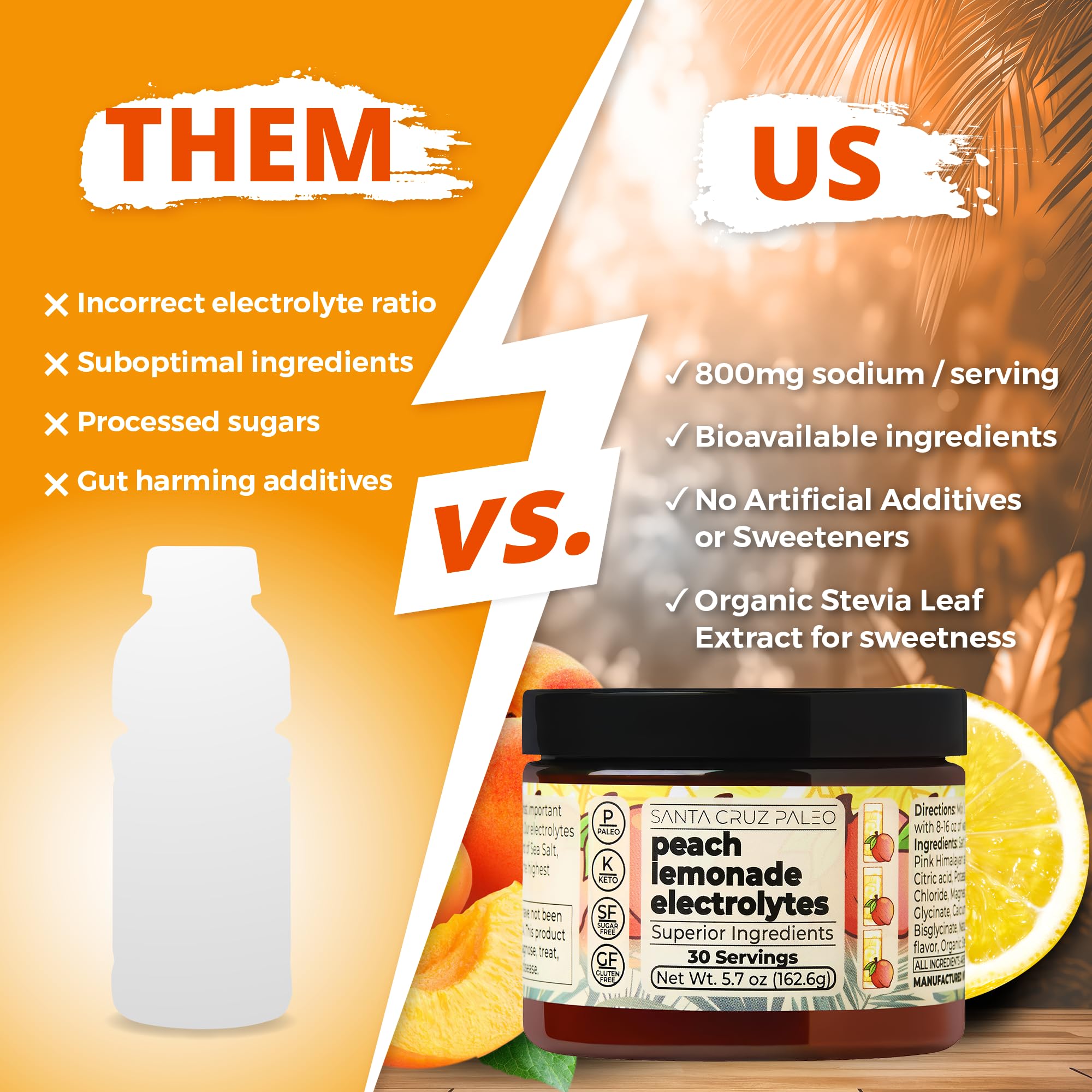 Santa Cruz Paleo electrolyte peach lemonade glass half-filled after mixing for refreshment
