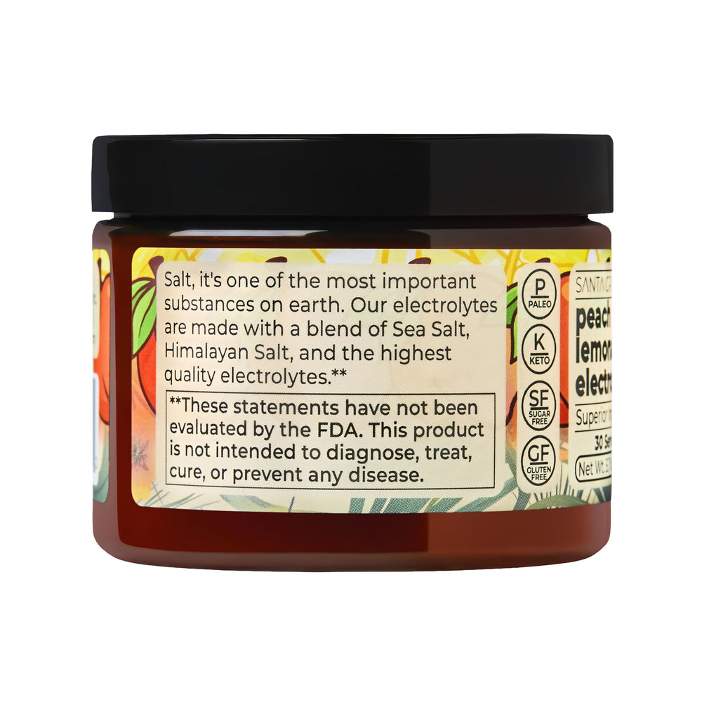 Santa Cruz Paleo electrolyte peach lemonade packaging on kitchen counter