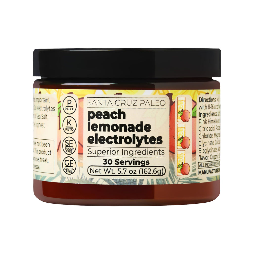 Santa Cruz Paleo electrolyte peach lemonade picnic scene with refreshing drink