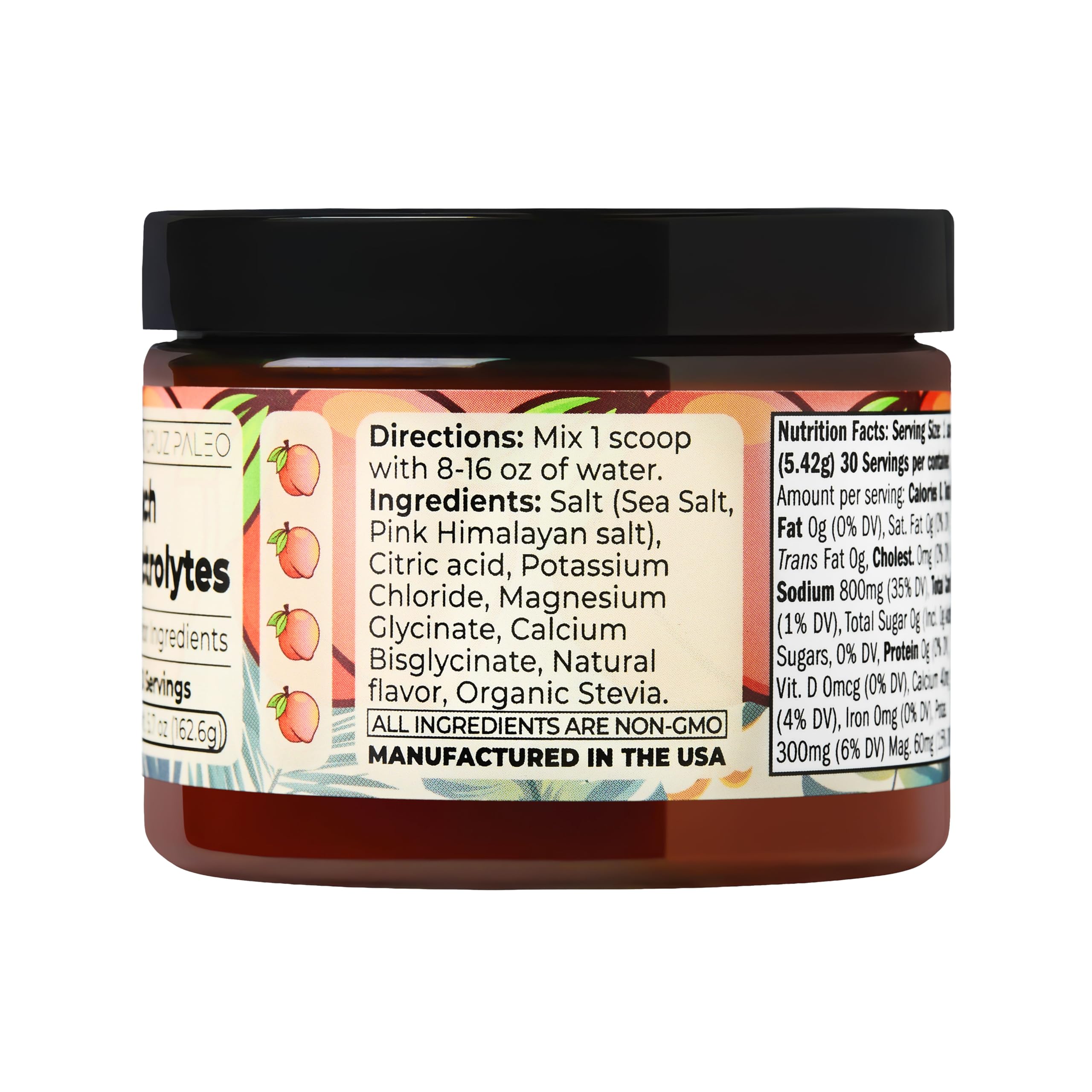 Santa Cruz Paleo Electrolyte Powder Peach packaging conveys portability and on-the-go use.