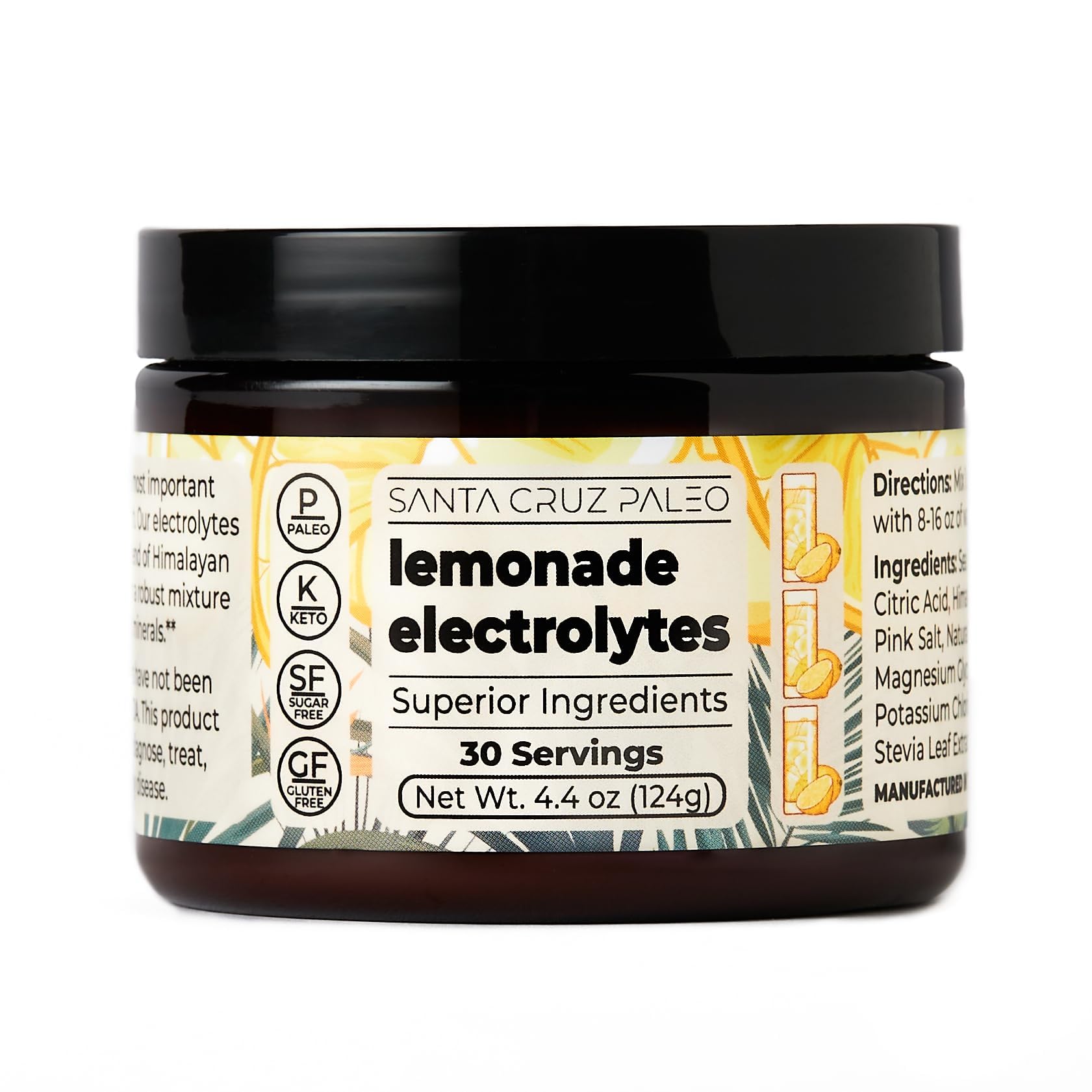 Santa Cruz Paleo Electrolyte Powder Lemonade bottle ready for sugar-free hydration on the go