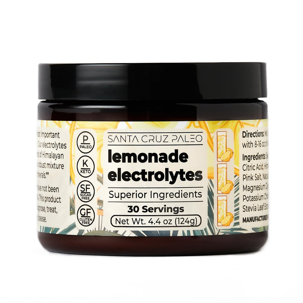 Santa Cruz Paleo Electrolyte Powder Lemonade bottle ready for sugar-free hydration on the go