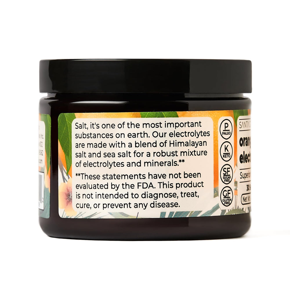 Santa Cruz Paleo Electrolyte Powder orange trail-ready bottle for outdoors.