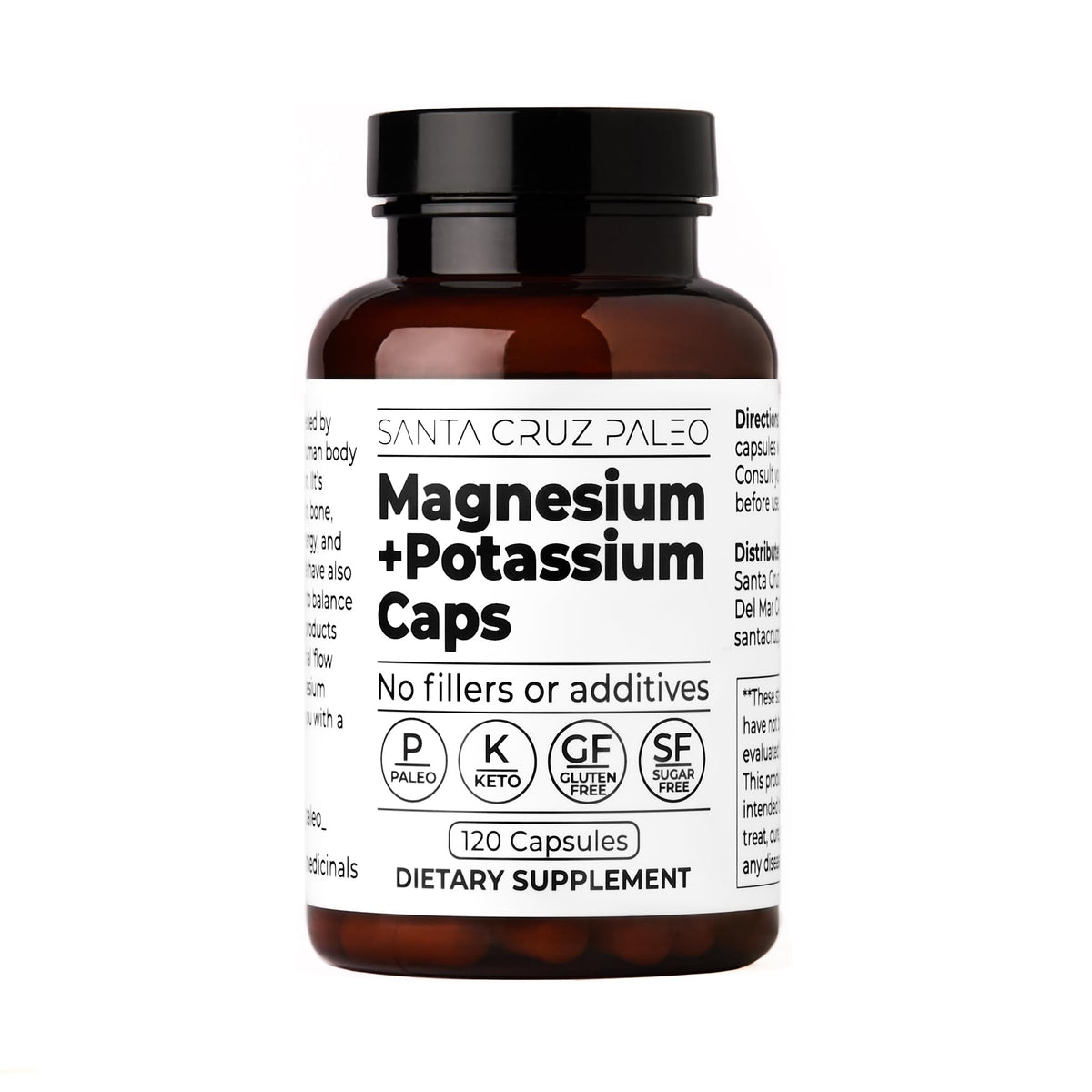 Santa Cruz Paleo magnesium potassium capsules bottle for easy daily mineral support.