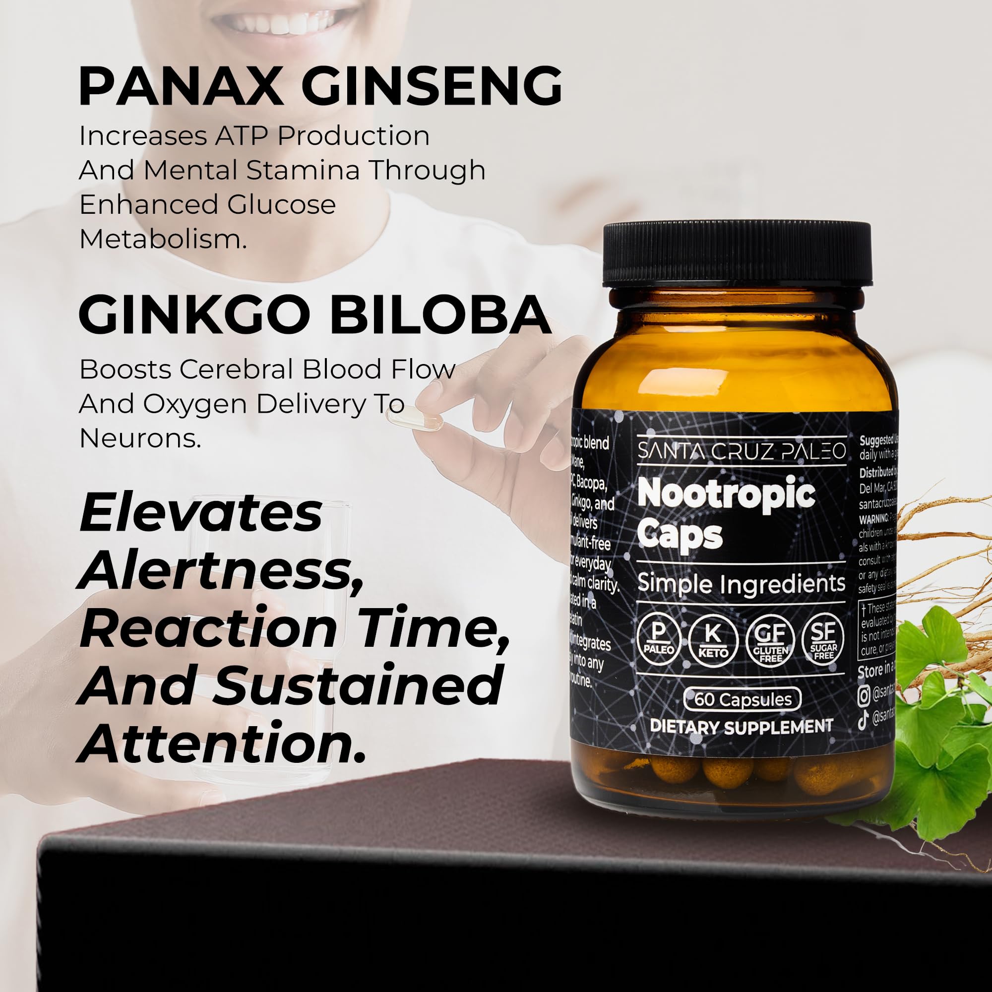 Santa Cruz Paleo Alpha GPC capsule image illustrates targeted focus support.