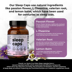 Sleep Caps ingredients label highlights L-Theanine lemon balm passion flower and valerian