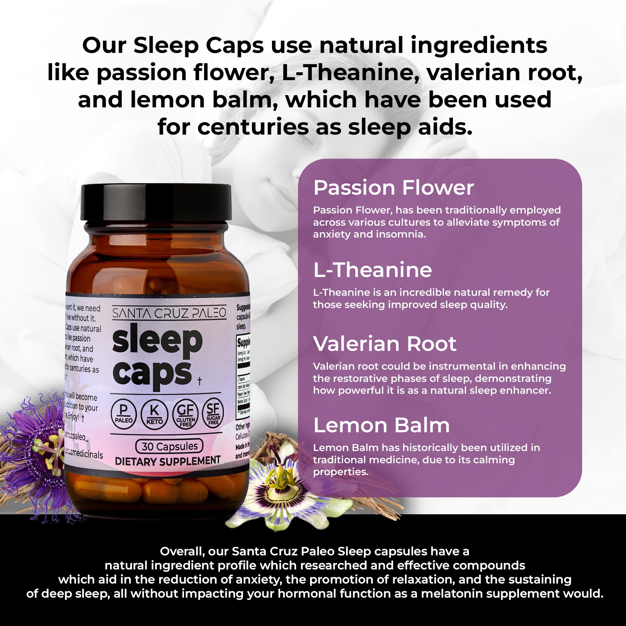 Santa Cruz Paleo Sleep Caps with Lemon Balm for a soothing evening routine.
