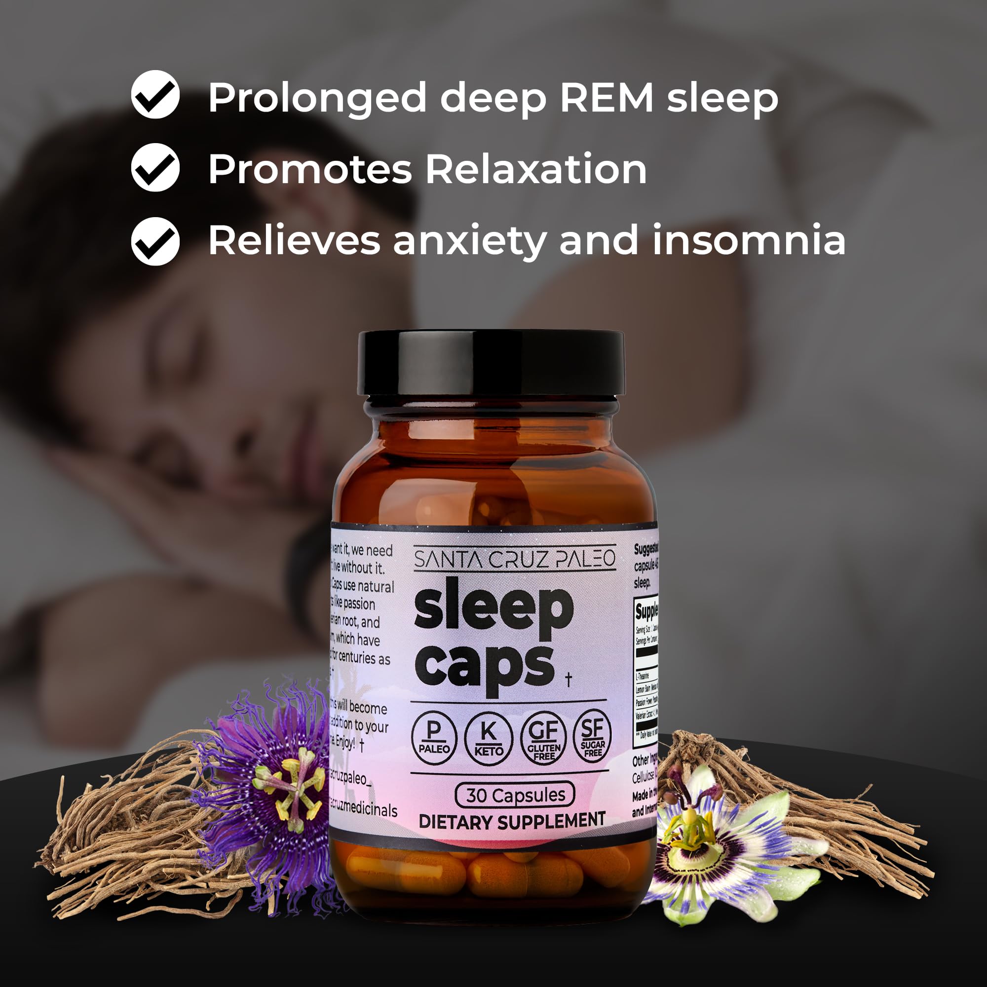 Santa Cruz Paleo Sleep Caps with Passion Flower support a peaceful night.
