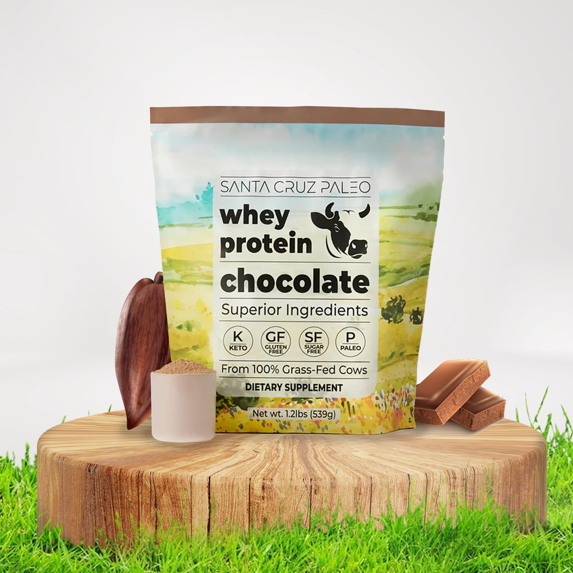 Santa Cruz Paleo whey chocolate in morning routine for a protein boost.