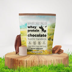 Santa Cruz Paleo whey chocolate in morning routine for a protein boost.