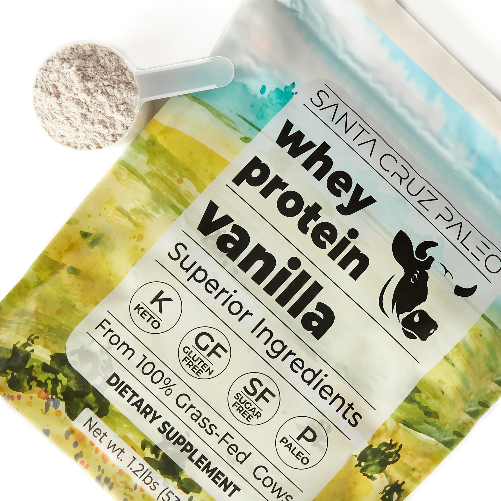 Santa Cruz Paleo vanilla label close-up communicates clean ingredients and no artificial additives.