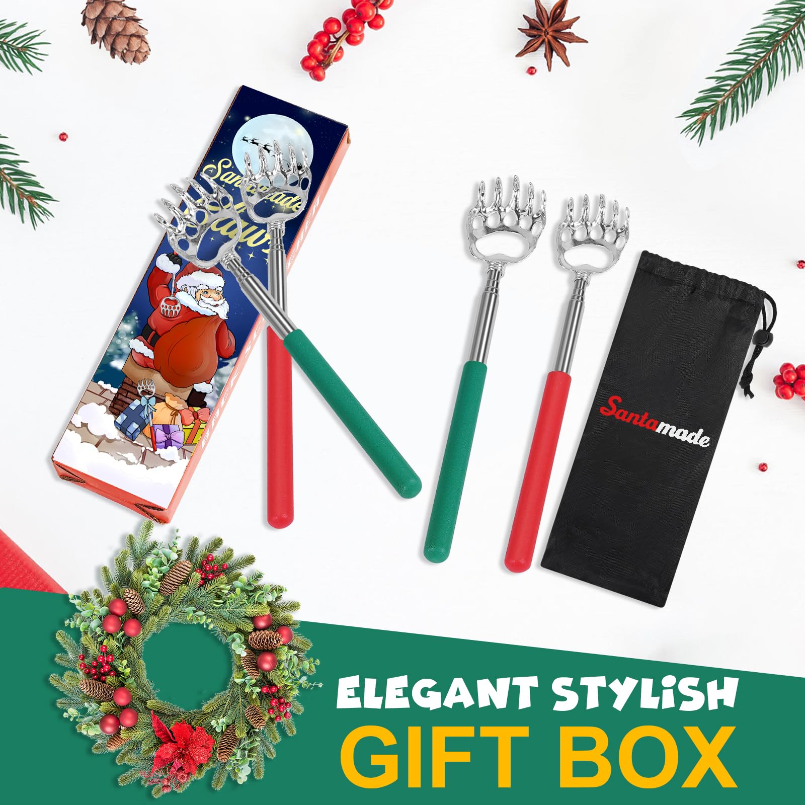 SANTAMADE Bear Claw back scratcher shows durable stainless steel for long-lasting use.