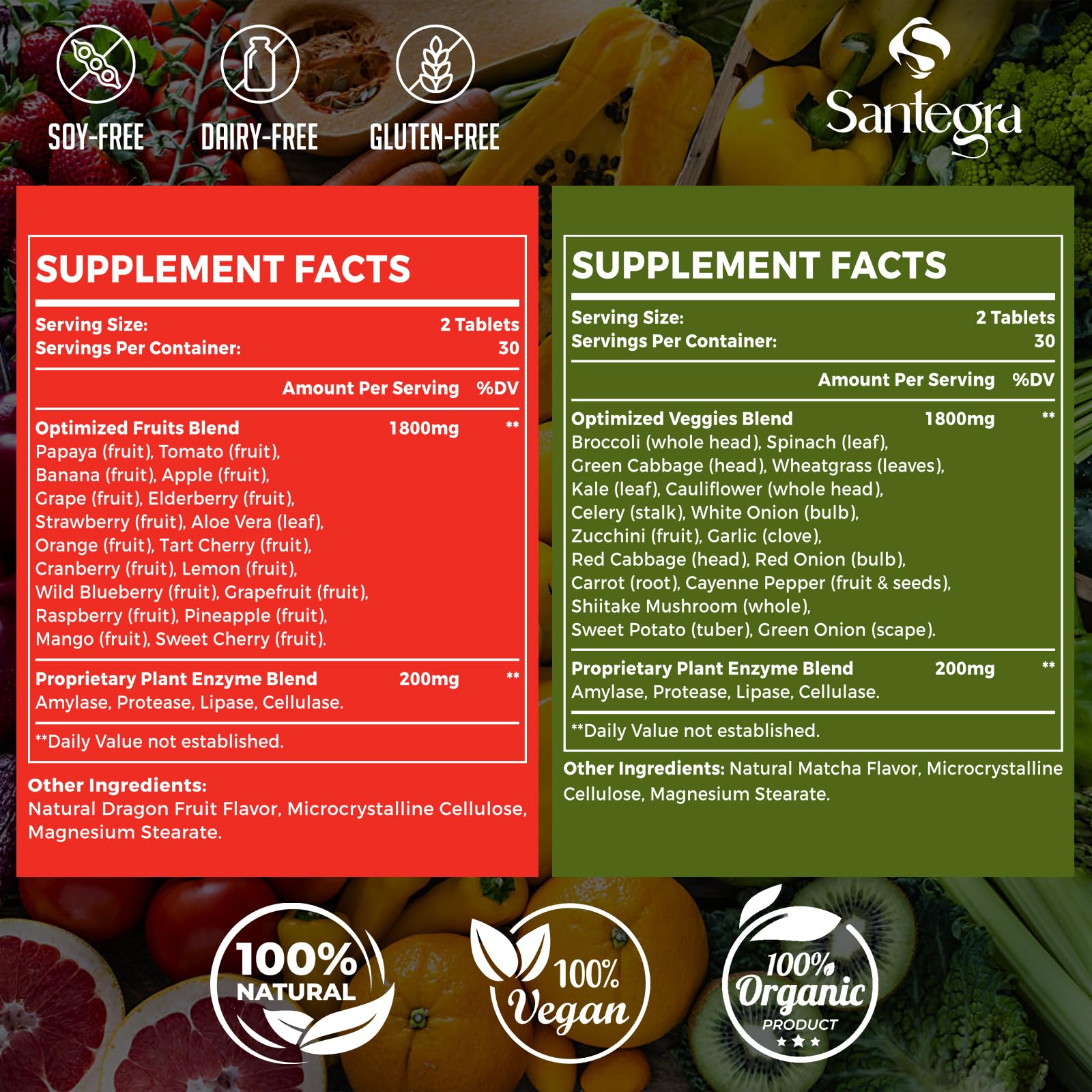 Santegra 2000mg veg tablets with matcha flavor supports balanced nutrition.
