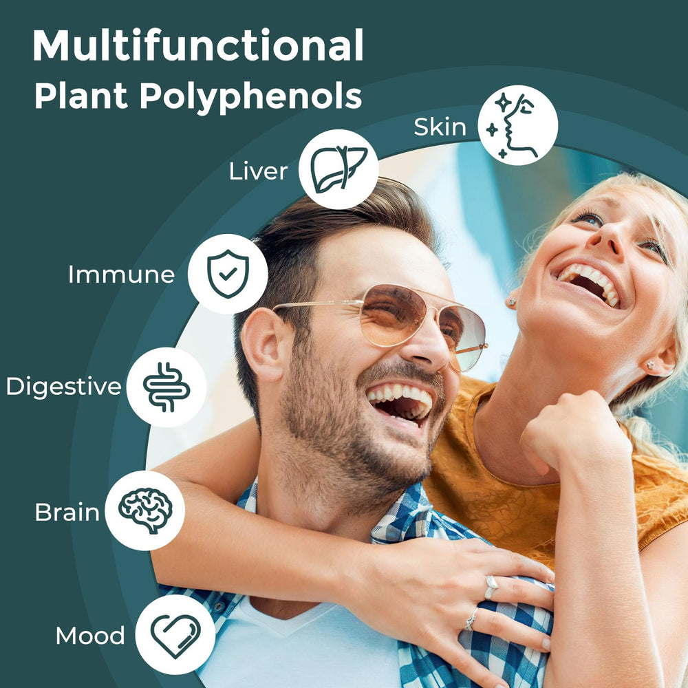 Santegra polyphenols ingredients close-up mentioning hawthorn and quercetin.
