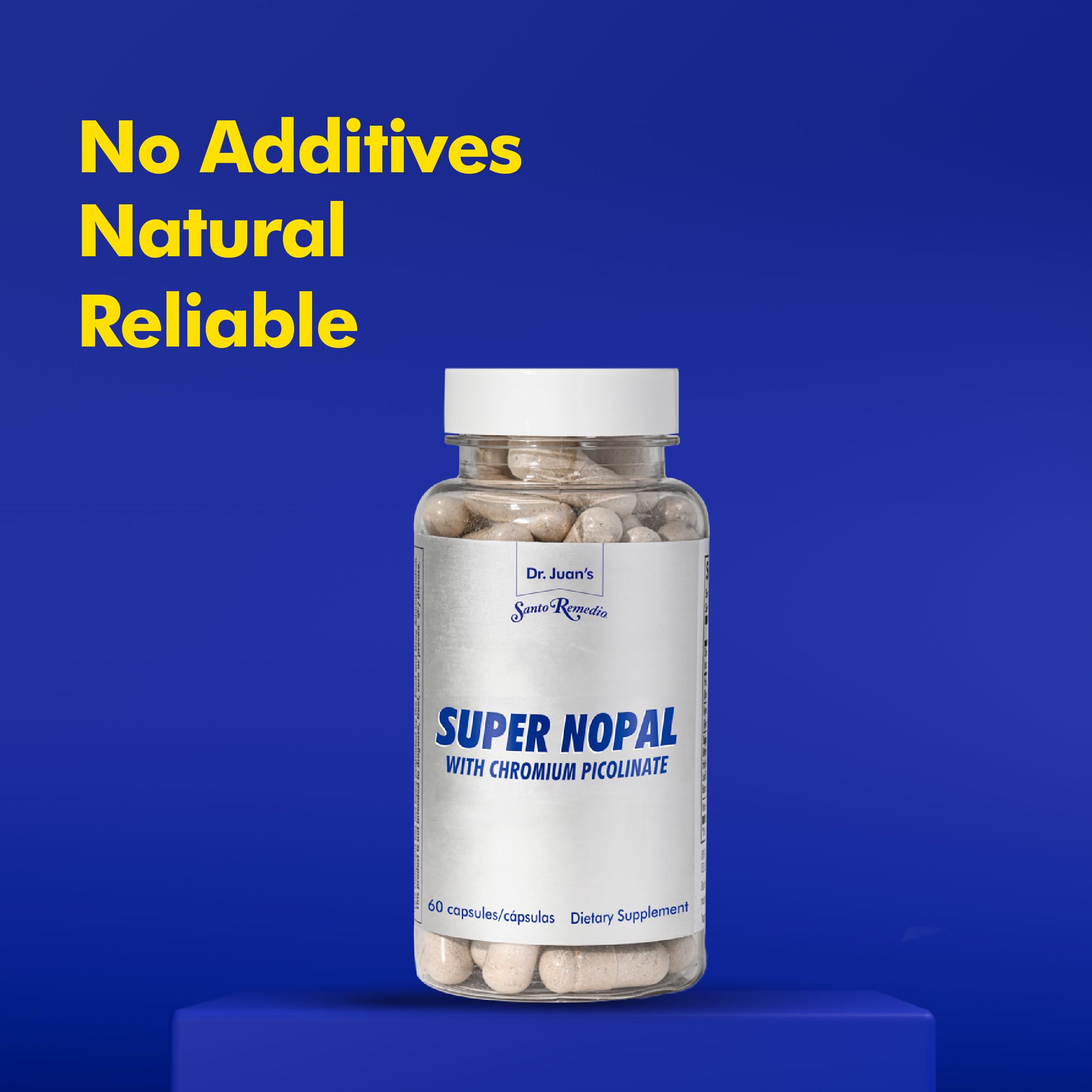 Closeup of Santo Remedio Super Nopal capsules highlighting convenient daily servings