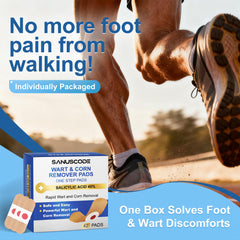 Sanuscode wart remover pads being applied on foot for plantar wart targeting
