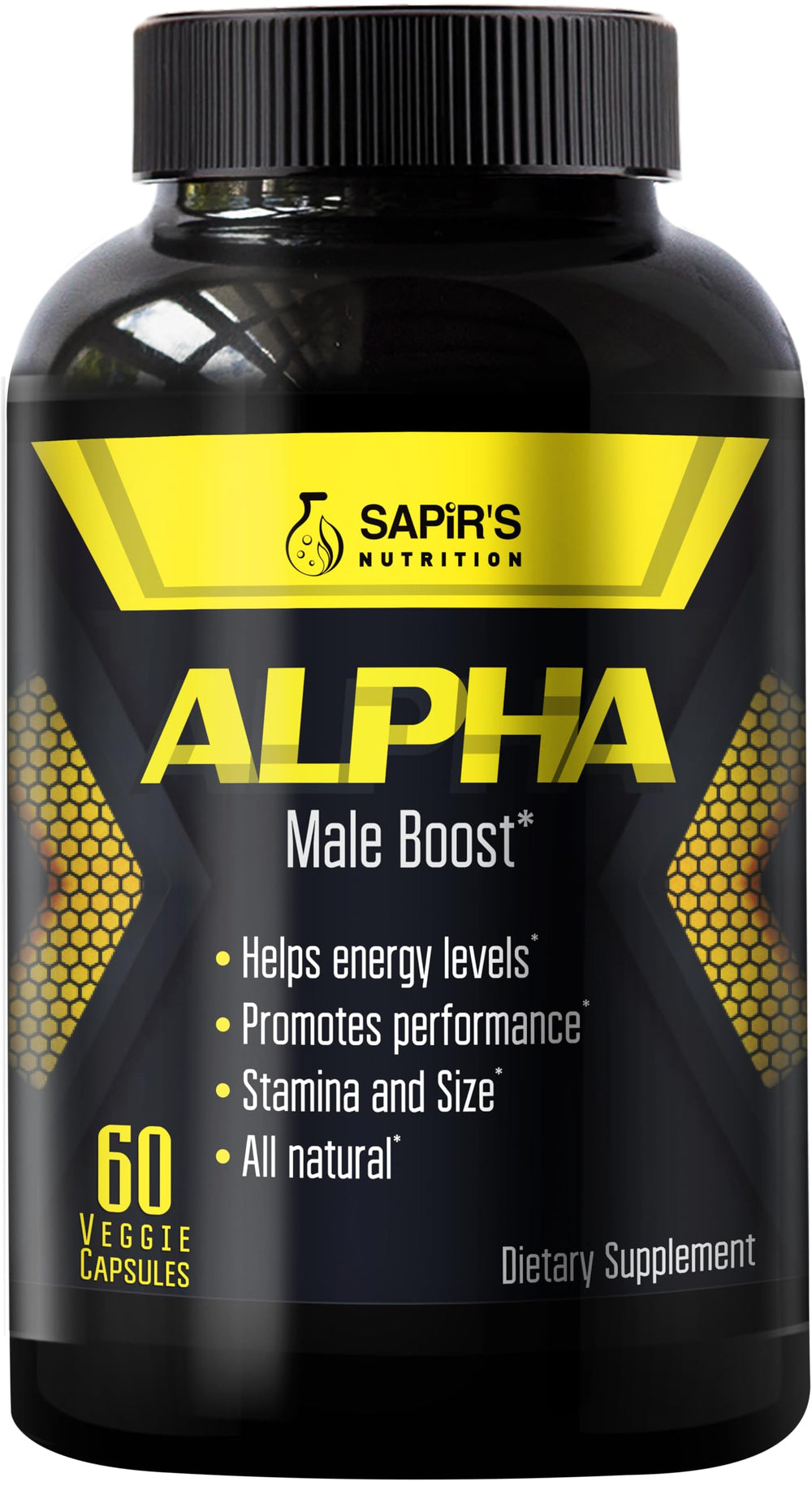 Sapir's Nutrition Alpha Enlargement Pills bottle supports daily stamina and energy