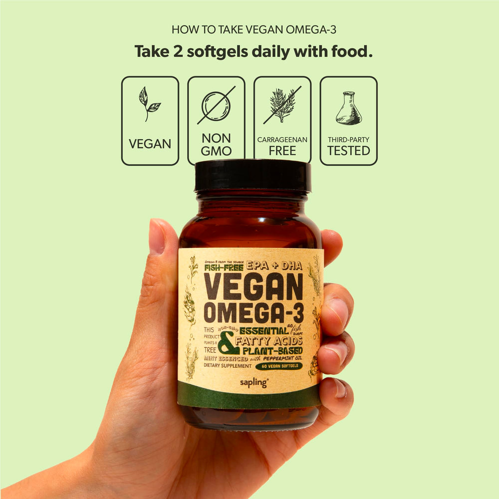 Peppermint scent pack in Sapling Omega-3 bottle adds refreshing notes.