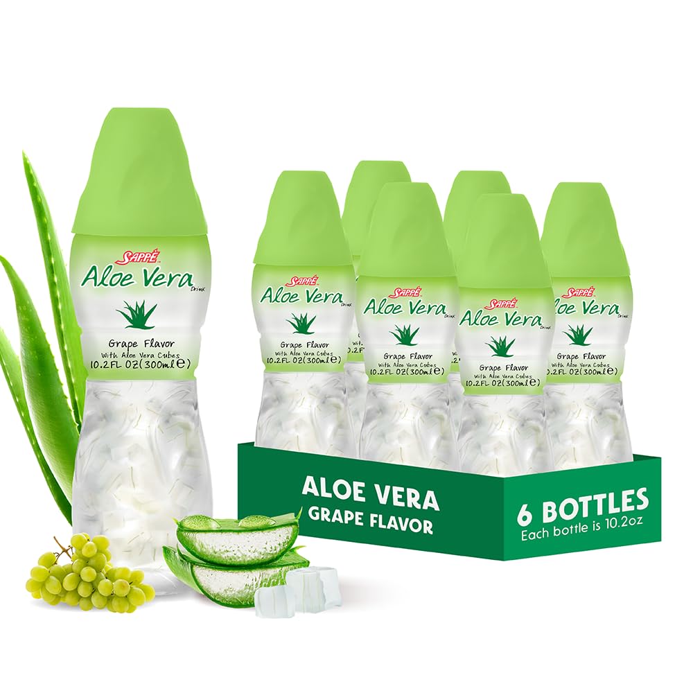 Sappe Aloe Vera Juice with grape flavor and large pulp chunks for refreshing hydration
