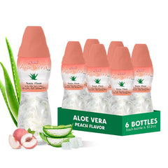 Sappe Aloe Vera Juice Peach bottle with chunky pulp for hydration.