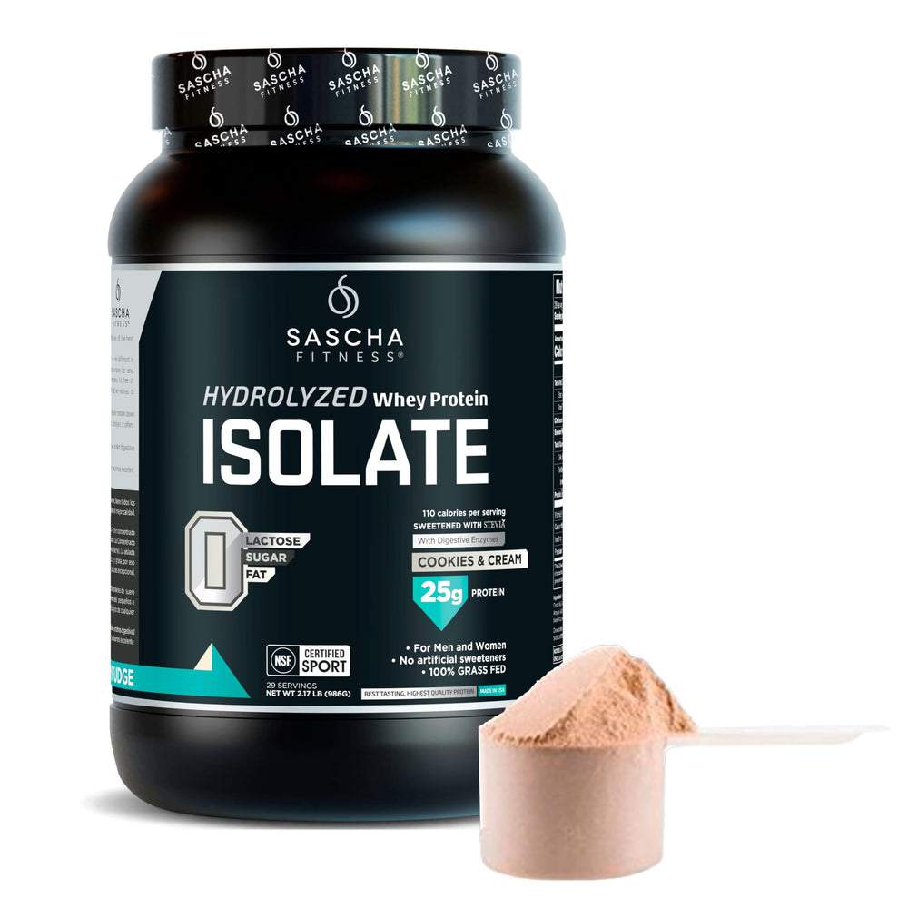 SASCHA FITNESS close-up of brand name on label showing trusted protein source