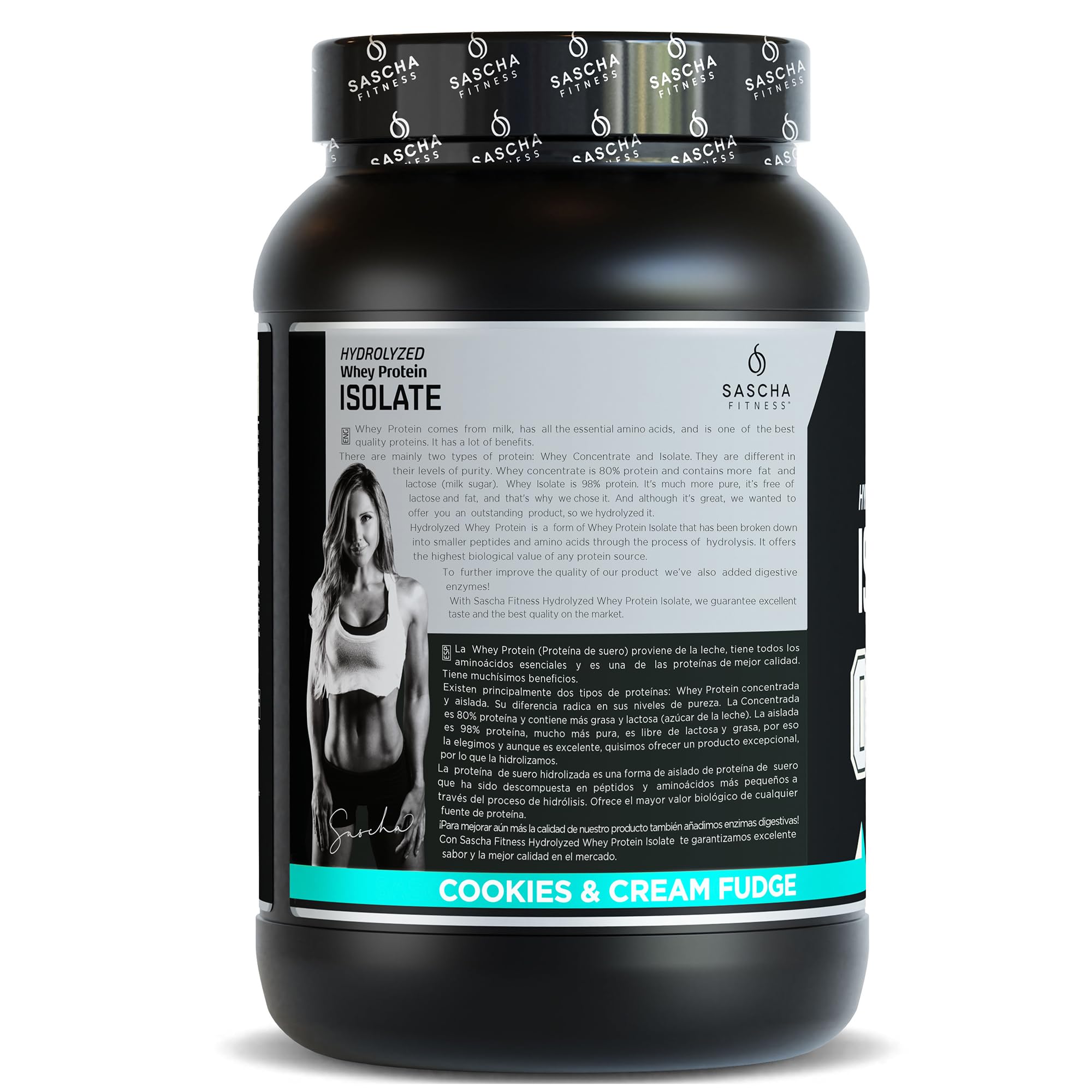 SASCHA FITNESS cookies and cream powder poured into shaker shows creamy texture