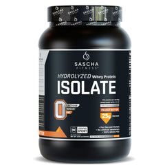SASCHA FITNESS hydrolyzed whey in peanut butter bottle boosts protein intake
