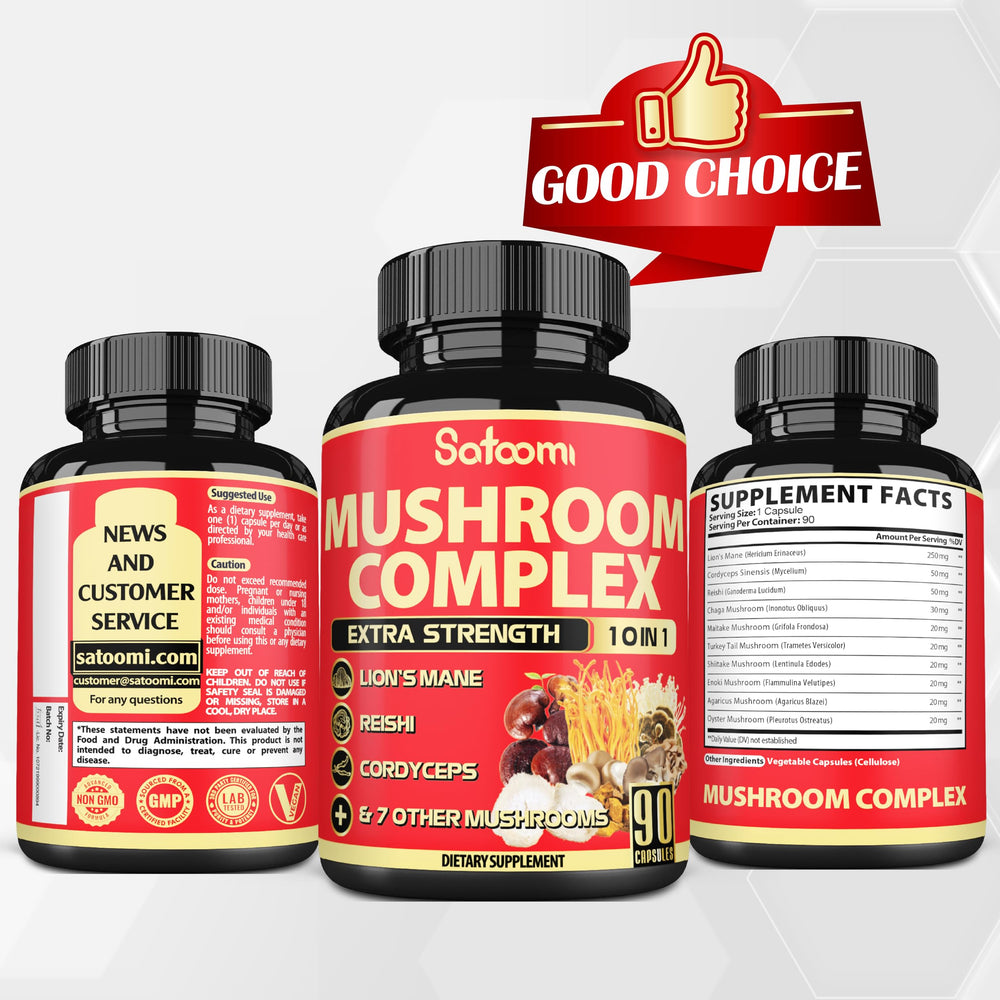 Satoomi mushroom varieties graphic showcases 10 ingredients.
