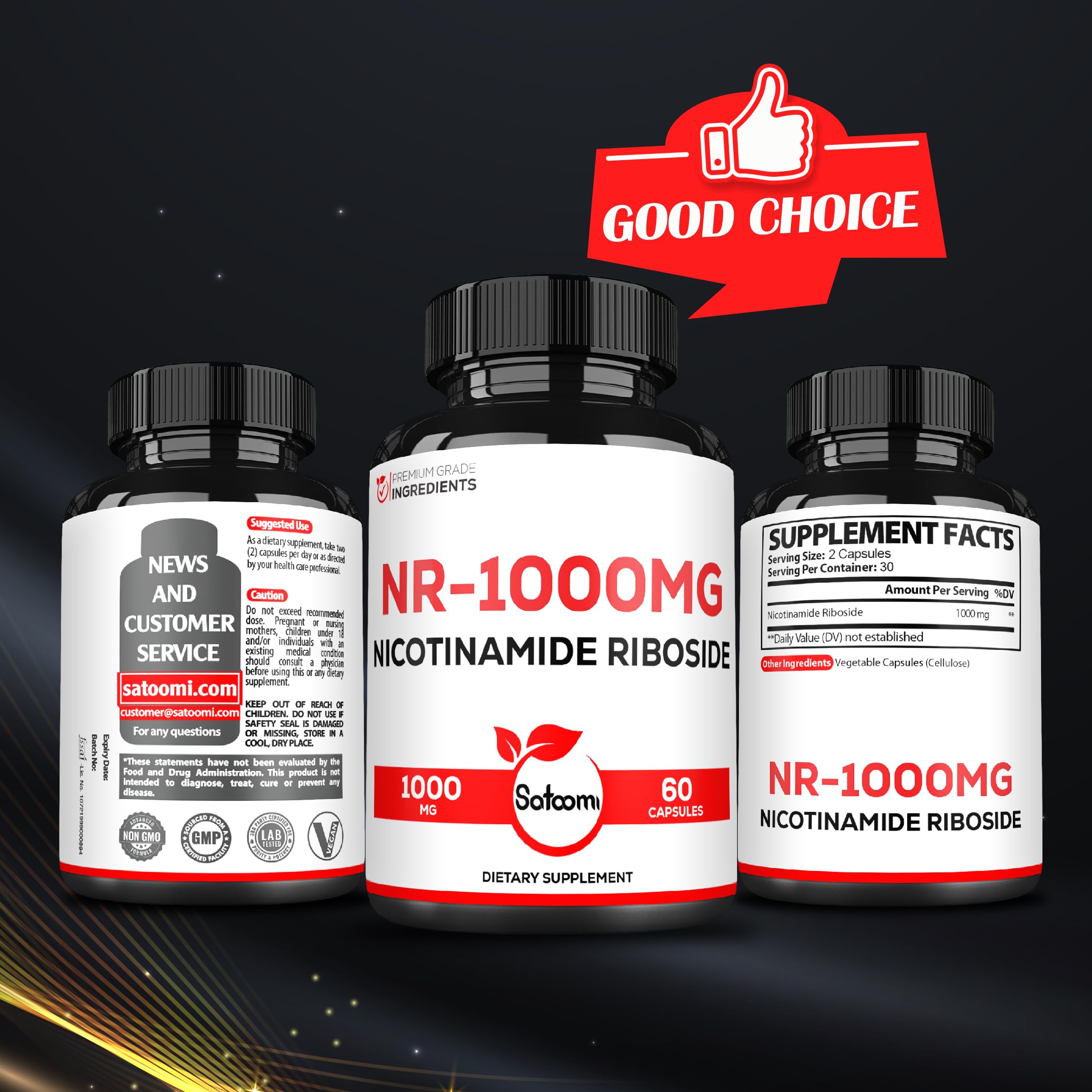 Satoomi NAD NR daily-use setup with two capsules per day.