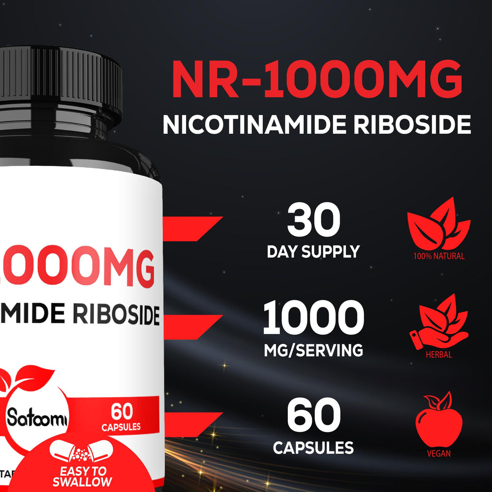 Satoomi NAD NR packaging emphasizes vegan, non-GMO integrity.