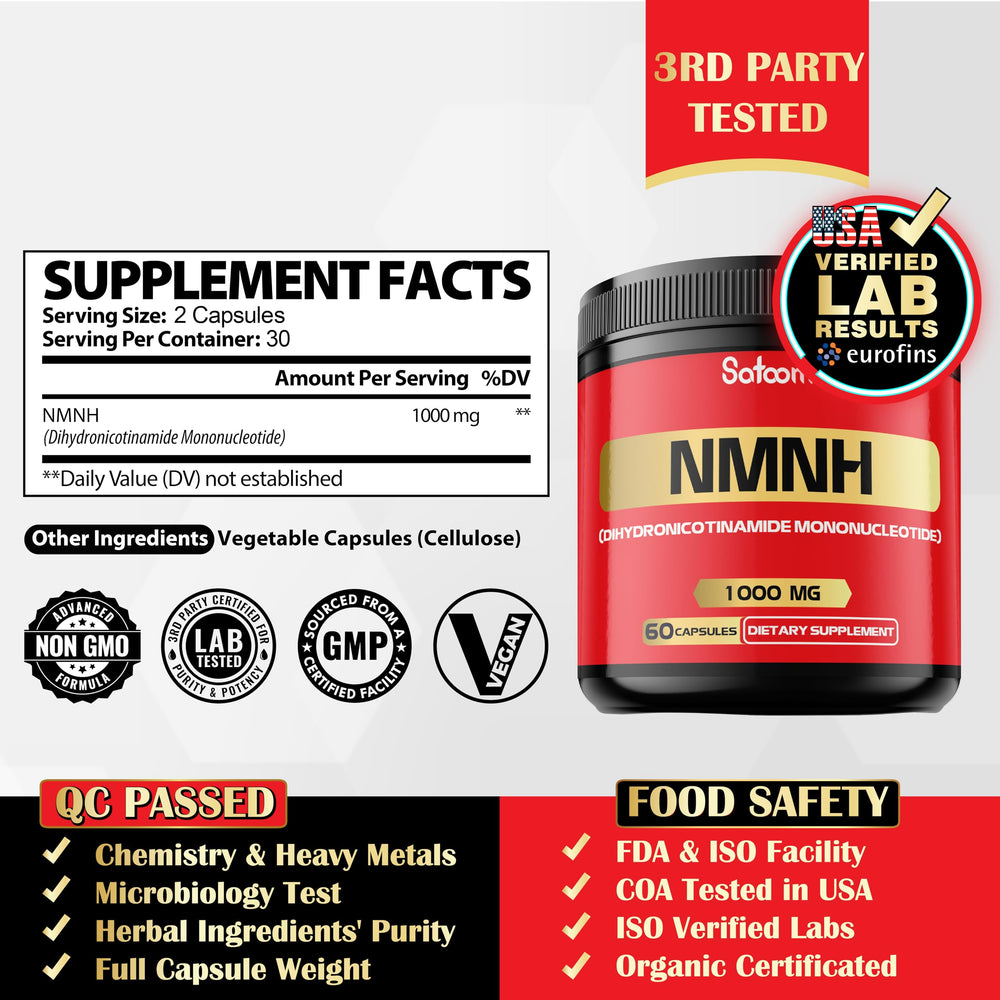 Satoomi NMNH capsules closeup shows easy-to-swallow capsules for daily use.