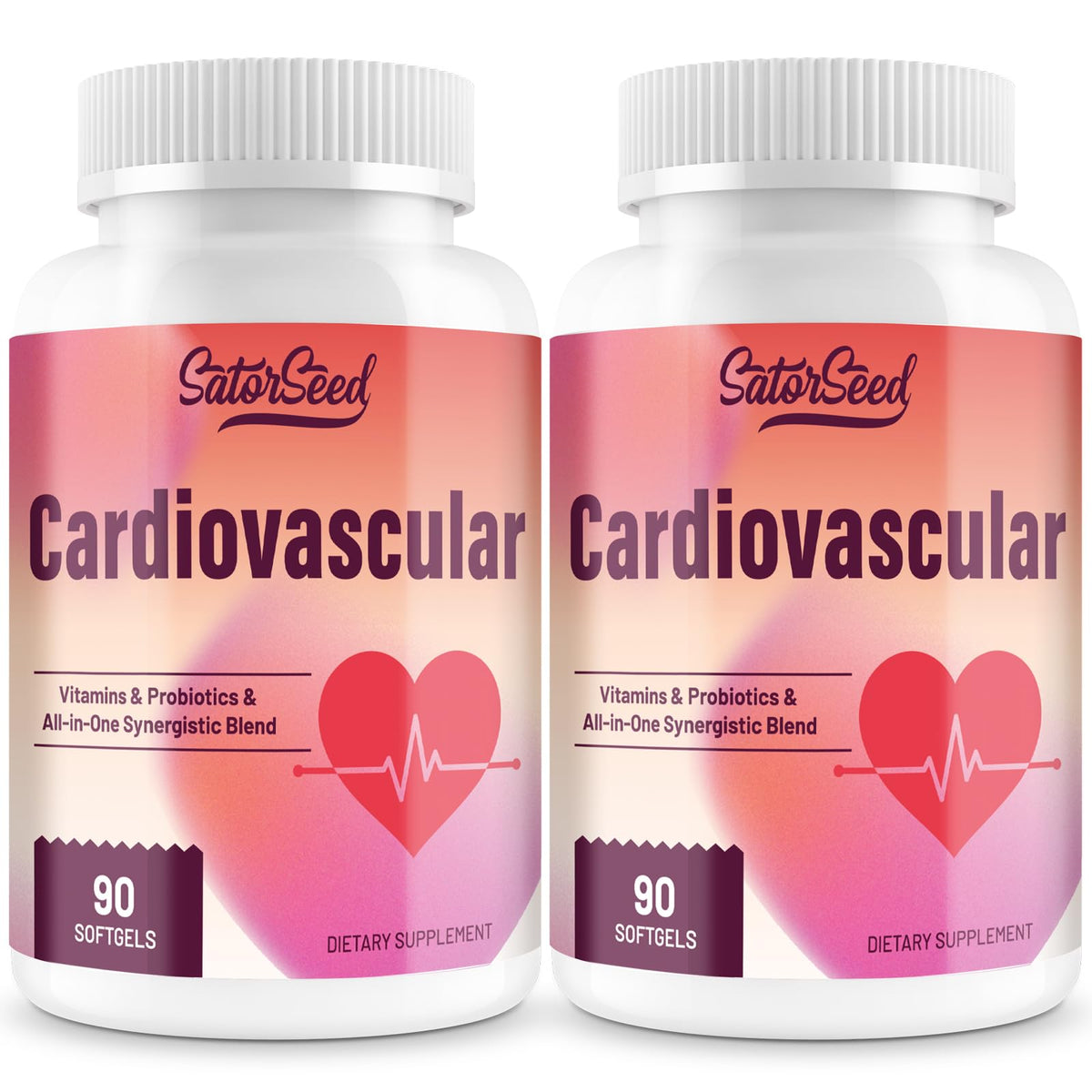 SatorSeed cardiovascular bottle front with easy-to-swallow softgels for daily support.