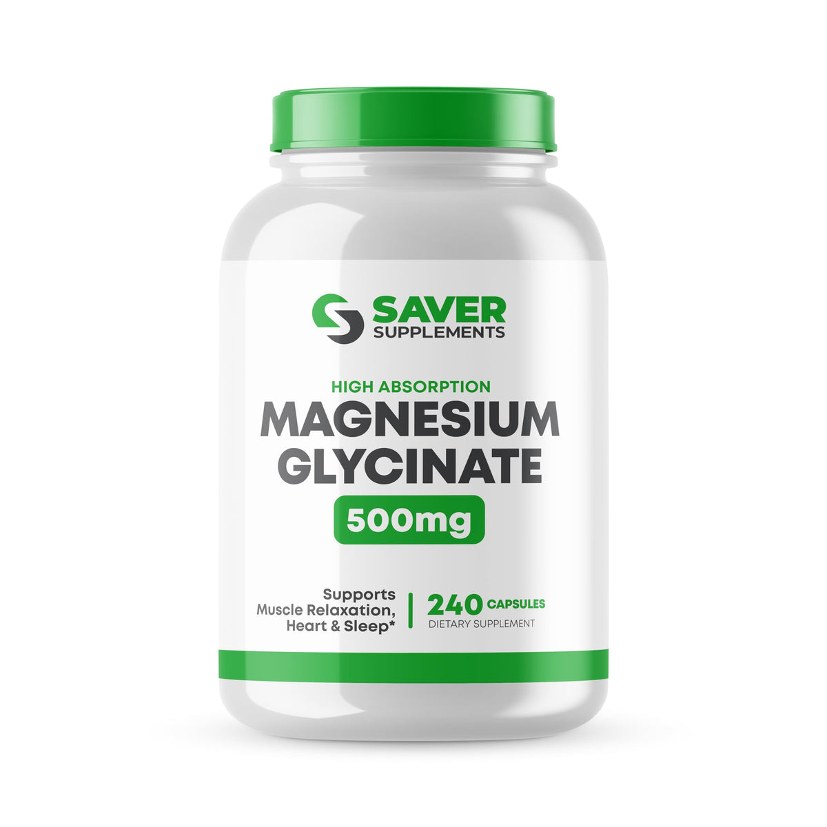 Saver Supplements Magnesium Glycinate bottle for high-absorption daily mineral support