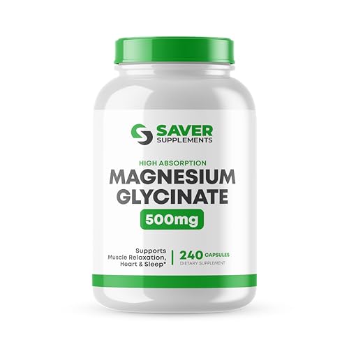 Close-up of Saver Supplements Magnesium Glycinate capsules highlighting chelated form for absorption